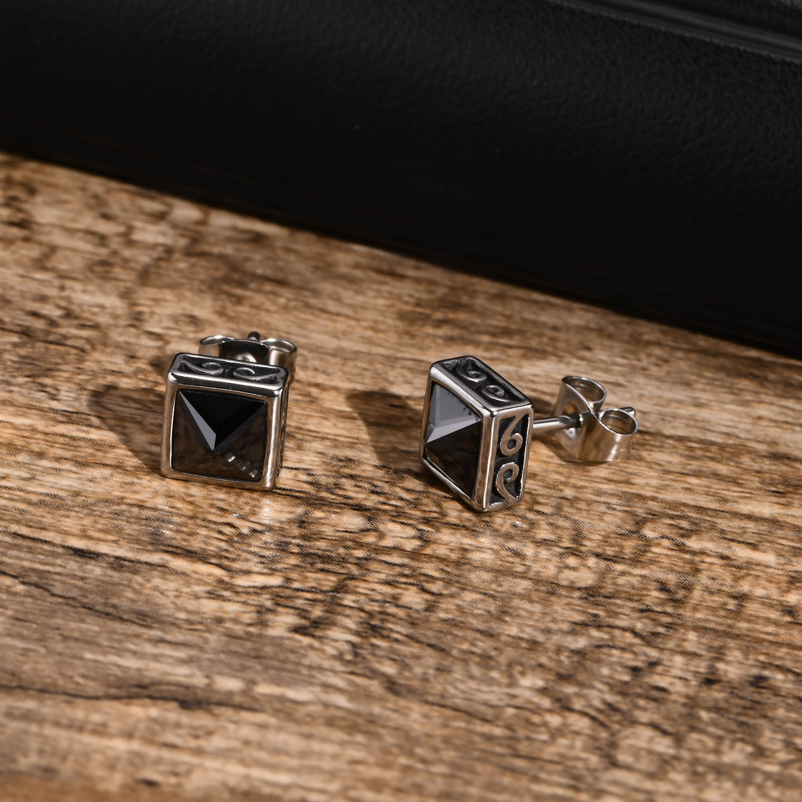 Stainless Steel Geometric Square Steel Color Personalized Earrings Men's Accessories