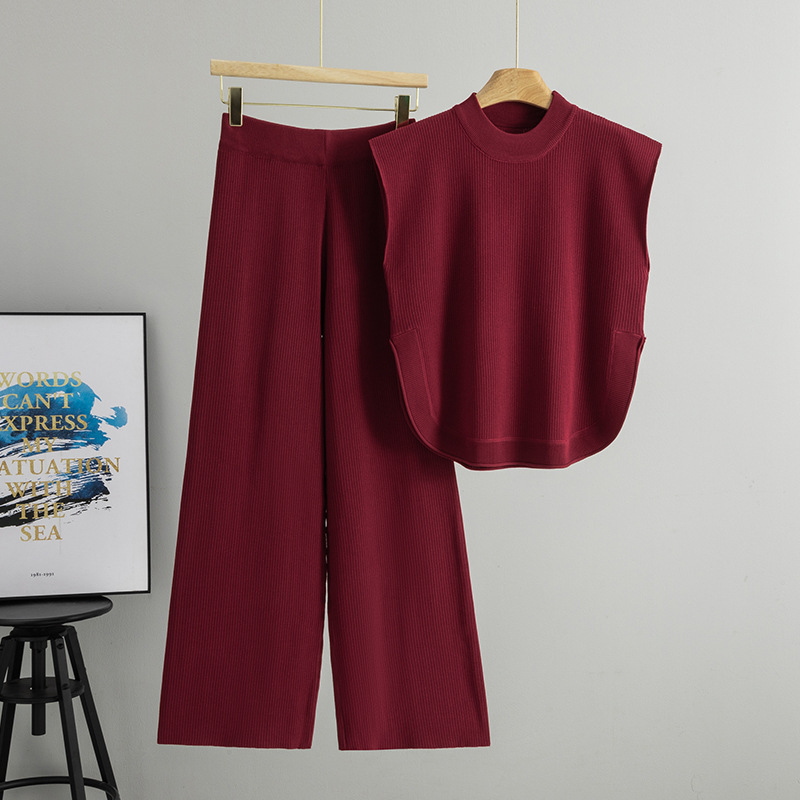 Sleeveless Knit Vest And Wide-leg Pants Set - Image 5