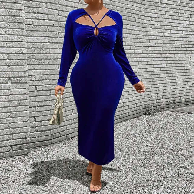 Socialite Style Korean Velvet Blue Enchantress Sexy Temperament Dress Blue - Shop at LoveMi
