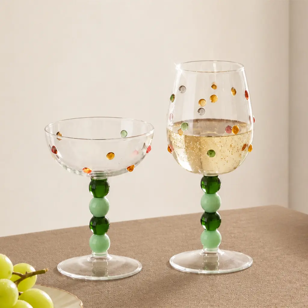 Creative Green Pearl Polka-Dot High-Stemmed Glass Cup