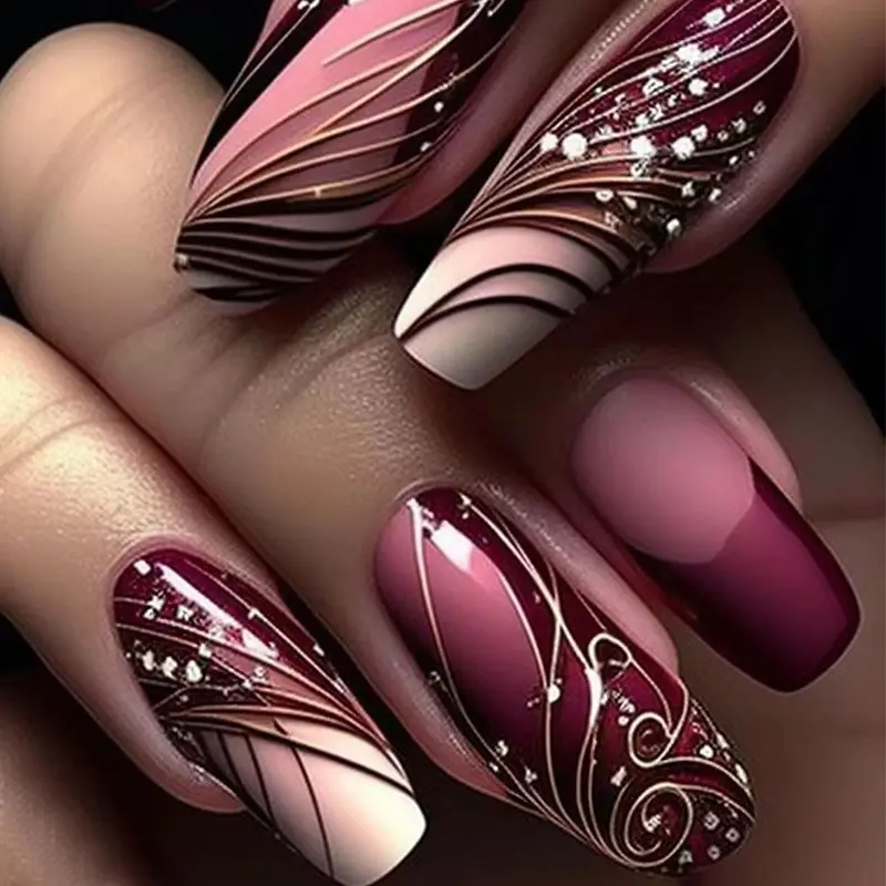 Line Pattern Fake Nails Wear Nail Removable