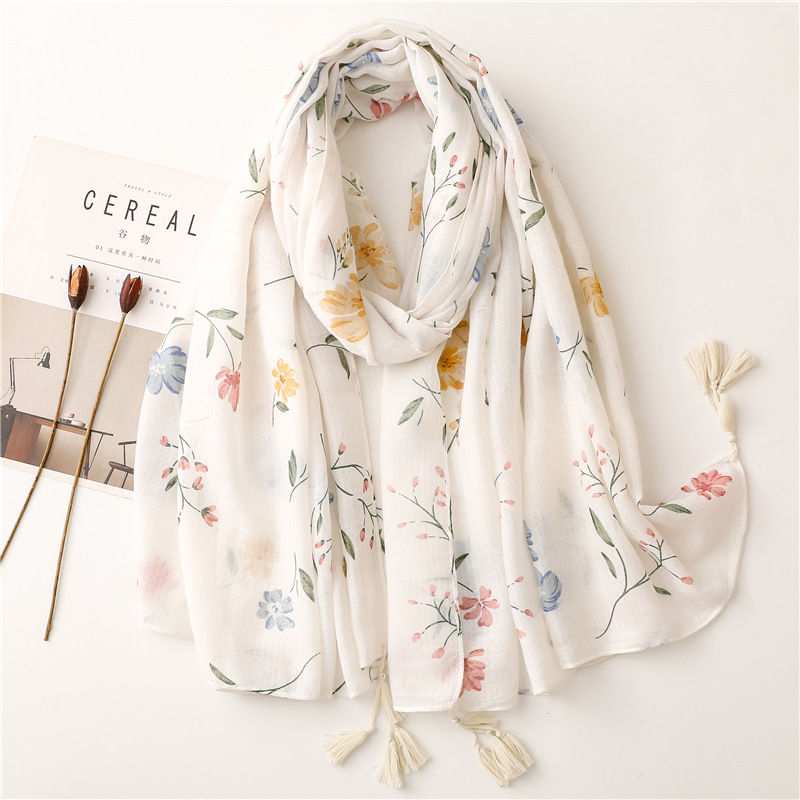 Handmade Tassel Yarn Shawl Cotton-Linen Texture Scarf