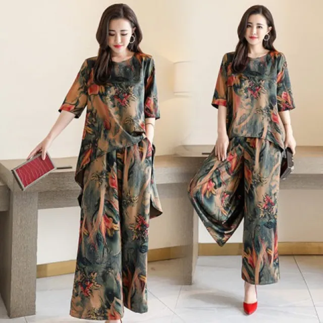 Summer Loose Short Sleeves Vintage Printed Fashion Women's Wear Green - Shop at LoveMi
