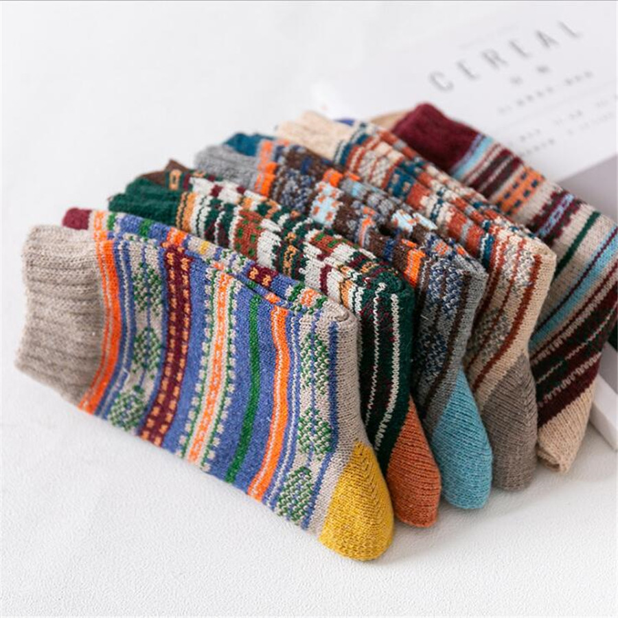 Title 14, Mens Stripe Thickened Mid-tube Wool Socks. War...