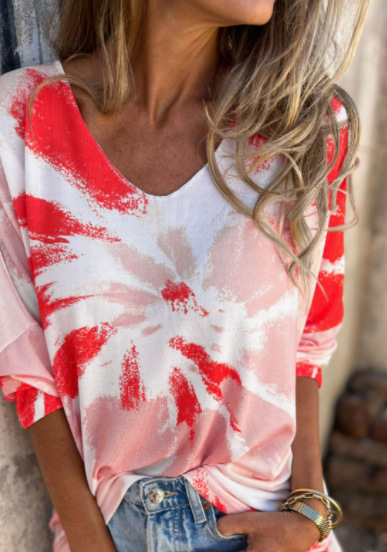 Women's Fashion Printing V neck Long Sleeve Top 11 D764 - Shop at LoveMi