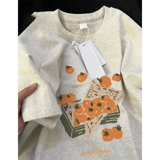 Graffiti Art Short sleeved T shirt For Women Summer New Casual Loose Top Greige - Shop at LoveMi