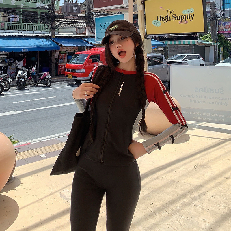 Vacation Swimsuit Split Conservative Sun Protection Quick drying Diving Suit Long Sleeve Picture Color Xl - Shop at LoveMi