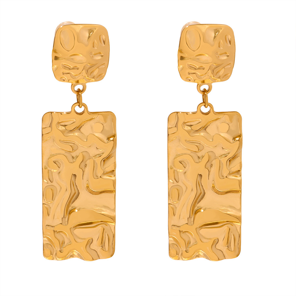 Personalized Retro Titanium Steel Gold-plated Long Square Pleated Earrings