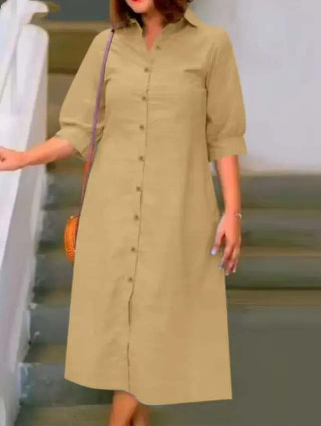 Plus Size Women's Clothes Short Sleeve Shirt Loose Dress Yellow - Shop at LoveMi
