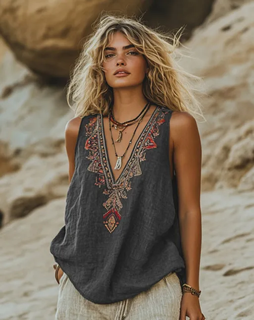 Women's Floral Printed V neck Vest Top A65Kdz197987Lsxgrey - Shop at LoveMi