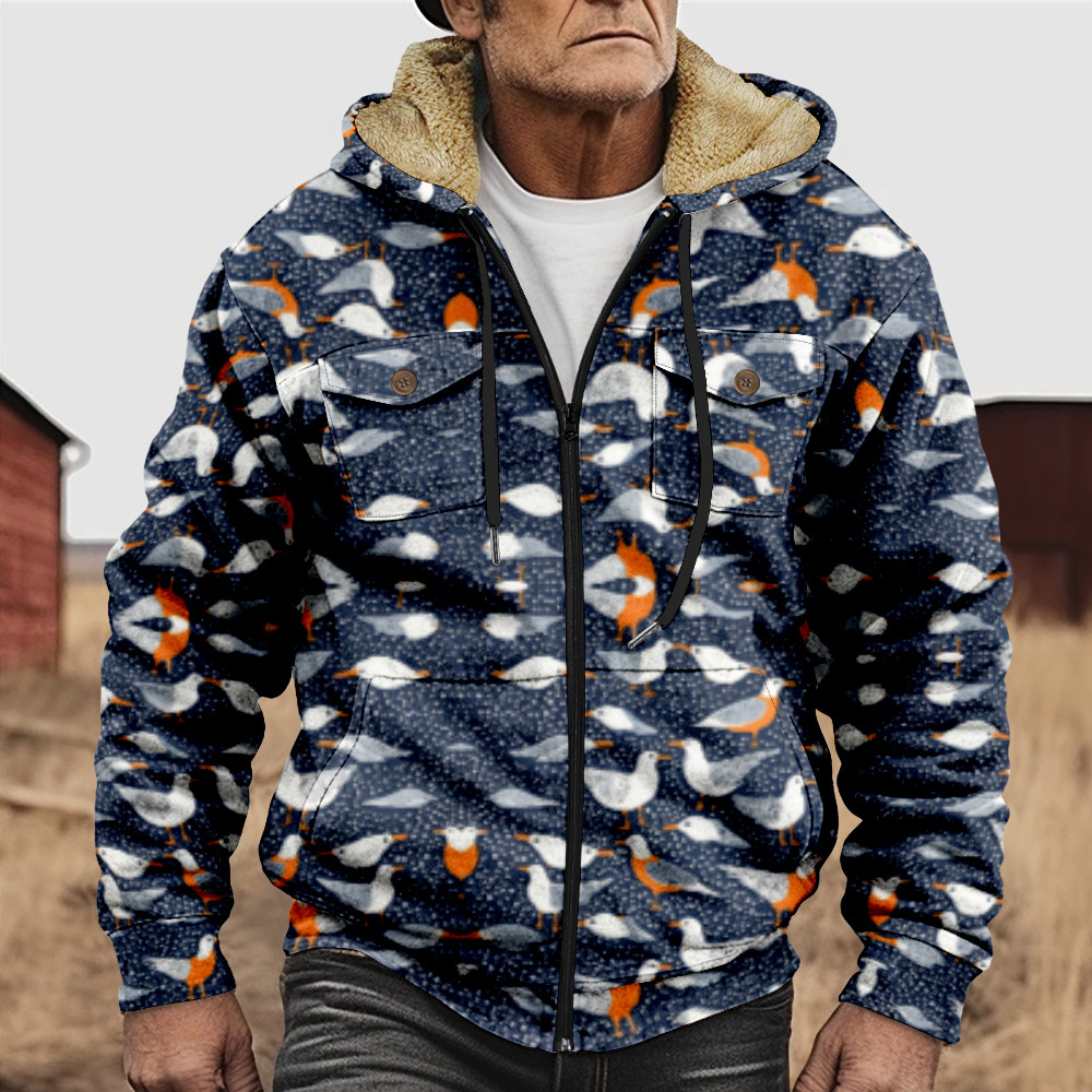 British-style Abstract Fashion Fleece-lined Cotton Coat With Hood And Zipper - Image 4