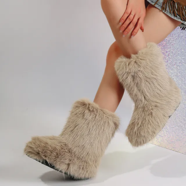 Snow Boots Middle Boots Furry Boots Camel - Shop at LoveMi