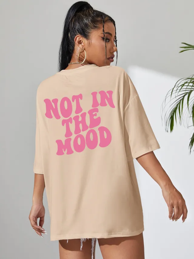 Women's Letters Not In The Mood Printed T shirts Khaki - Shop at LoveMi