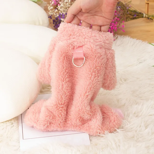 Dog Clothes Four legged Pet Clothing Autumn And Winter Double sided Thick Plush High Collar Warm Pet Clothes Cute Towing Ring Pink - Shop at LoveMi