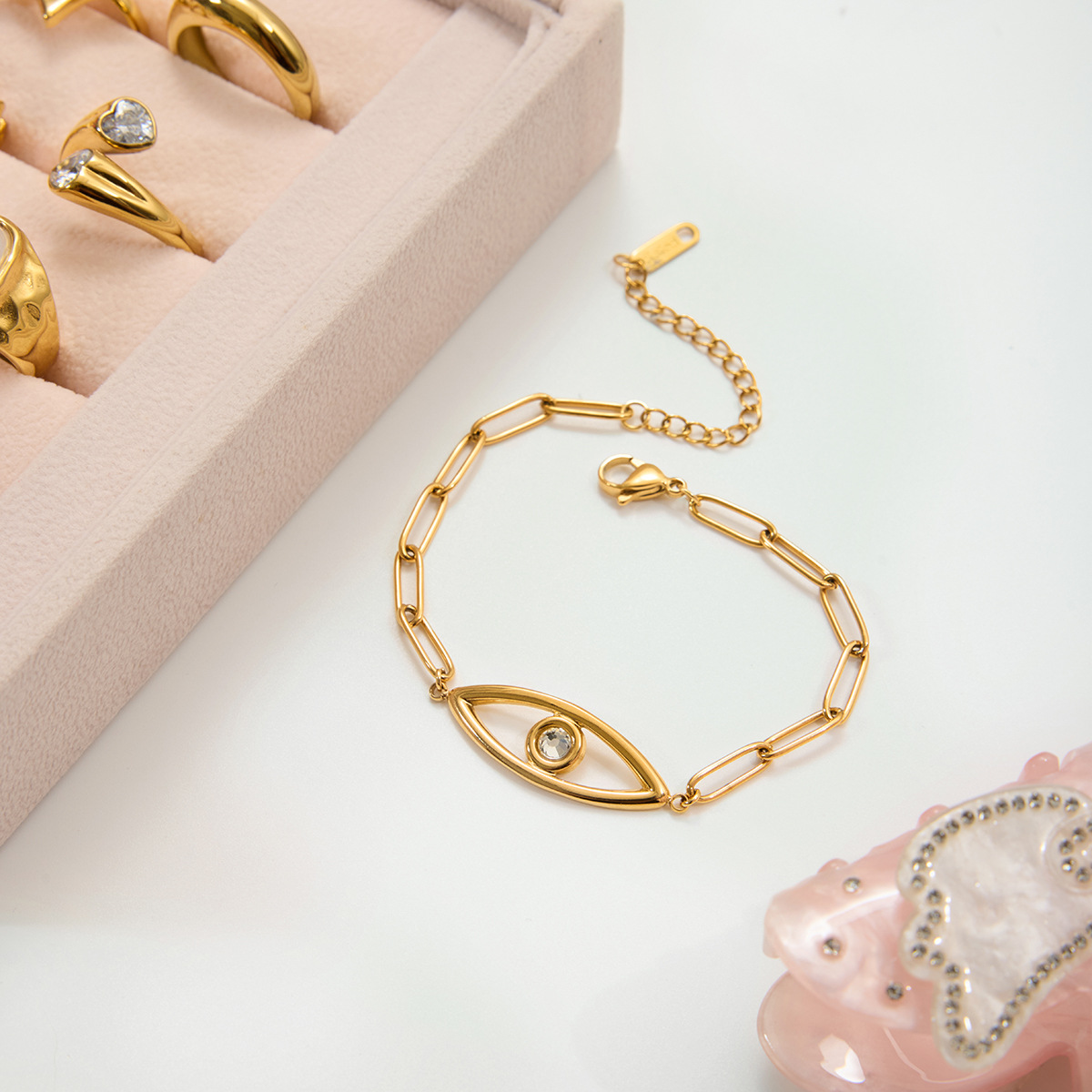 Classic 18K Gold Stainless Steel Zircon Bracelet