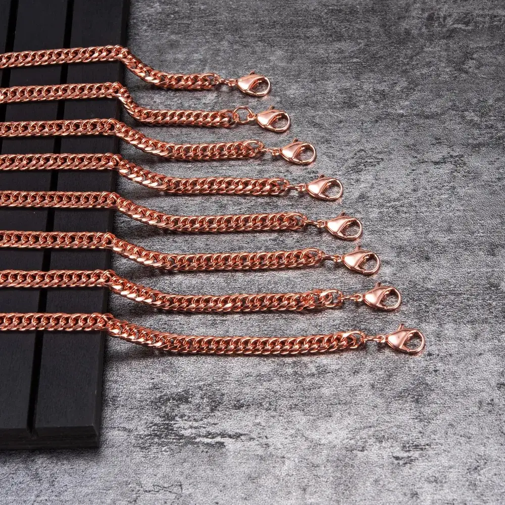 Men's Pure Copper Bracelet Women's Adjustable Cuban Chain Ring Lobster Buckle 6mm Scratch-resistant