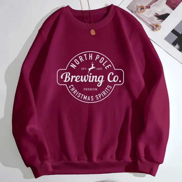 Printed Women's Brushed Round Neck Sweater Wine - Shop at LoveMi