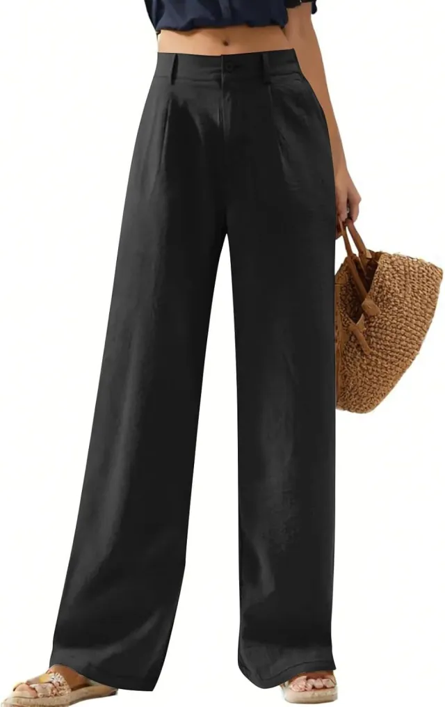 Women's Elastic Waist Wide Leg Casual Trousers Black - Shop at LoveMi