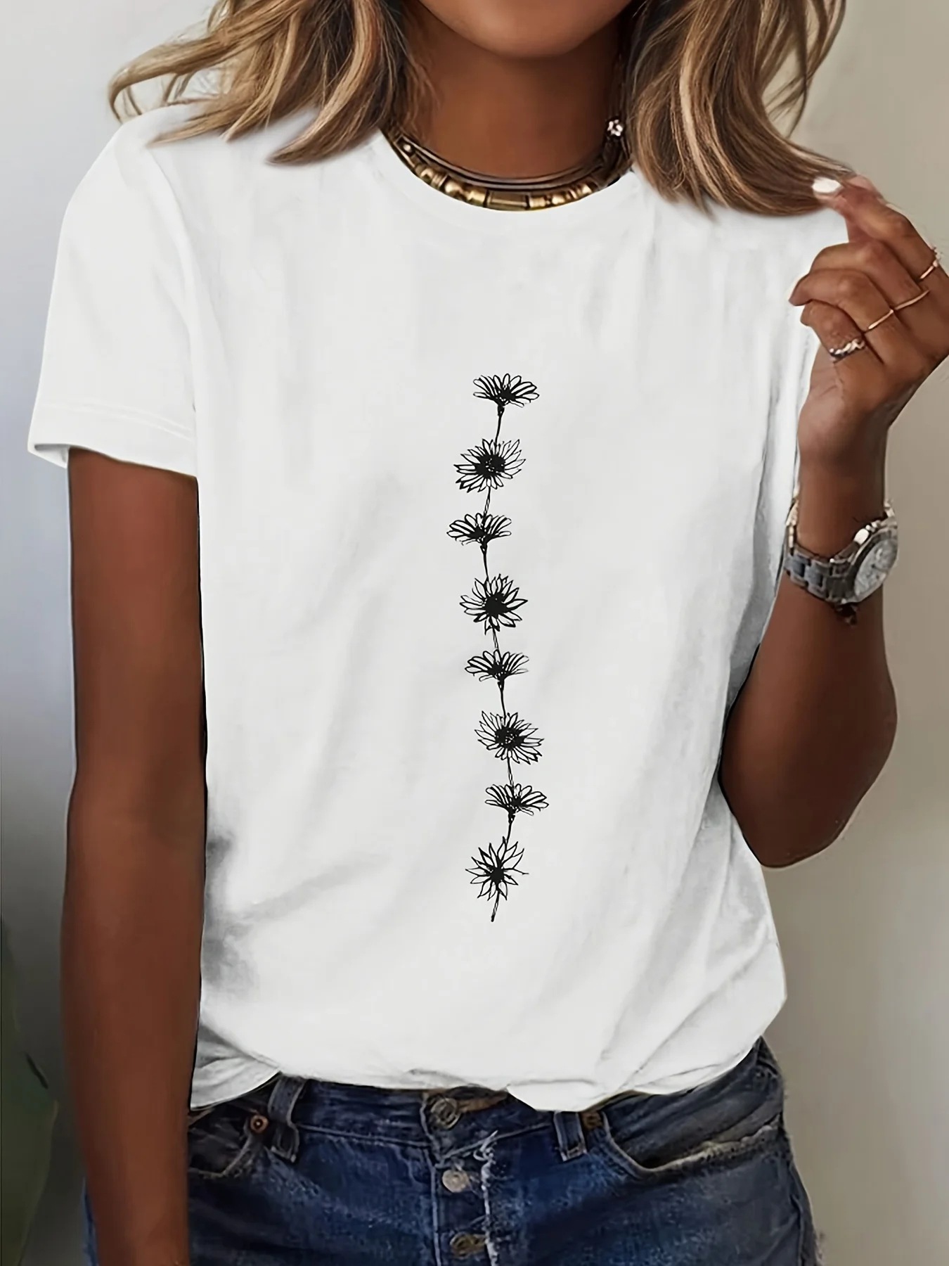 Women's Casual Sunflower-print T-shirt 10