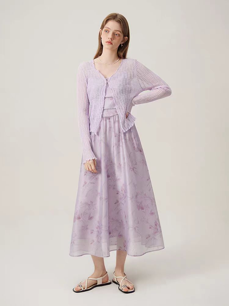 Women's Vacation Beach Purple Floral Strap Dress