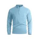 Mens Waffle-Texture Henley-Neck Long-Sleeve Polo Shirt view 6