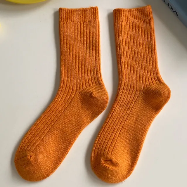 Women's Japanese style Solid Color Wool Socks Orange - Shop at LoveMi
