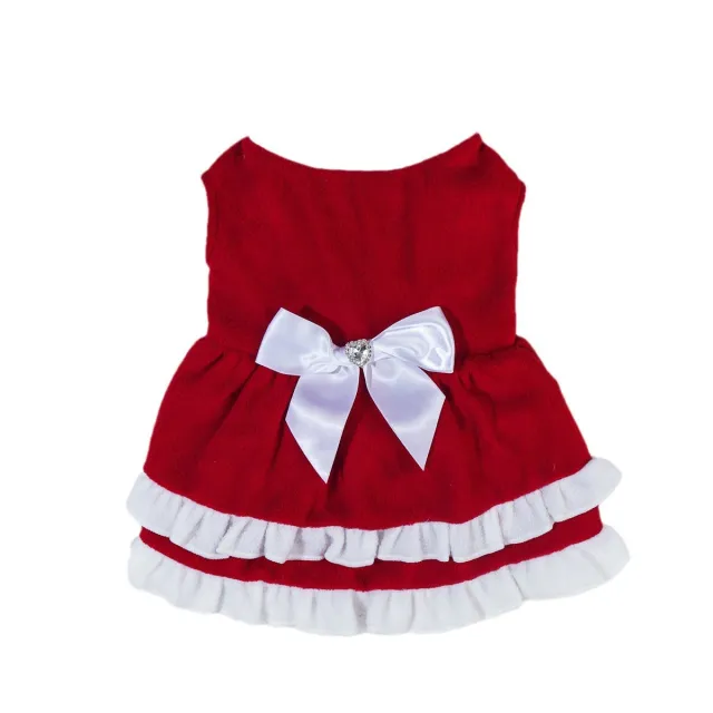 Pet Christmas Bow Fleece Princess Dress Red - Shop at LoveMi