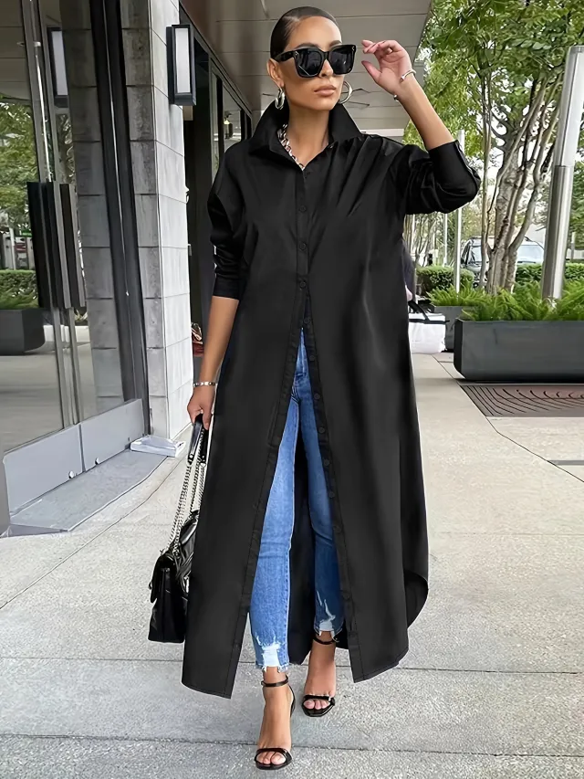Solid Color Loose Long Sleeves Extra Large Size Black - Shop at LoveMi