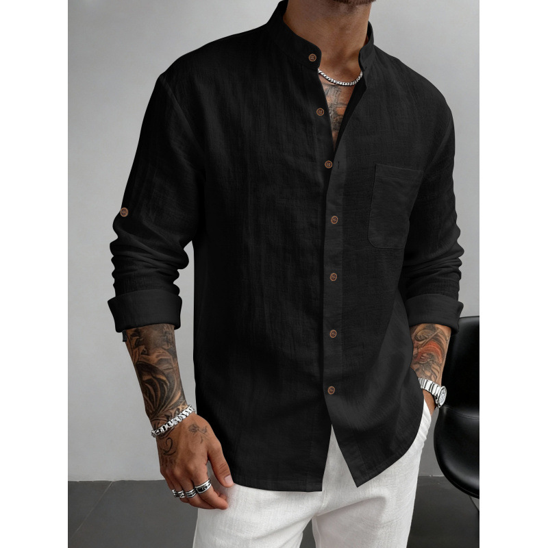 Hawaiian Style Stand-up Collar Breathable Casual Long-sleeved Shirt