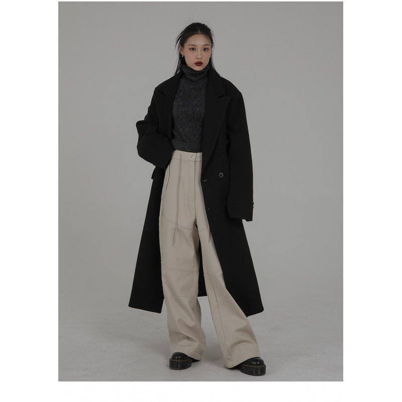 Korean-style Hepburn-inspired Long Coat Relaxed-fit Suit-style Oversized Wool Coat Versatile And Easy To Style - Image 1