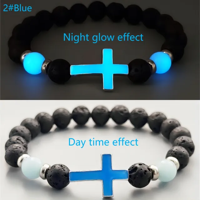 Volcanic Rock Luminous Vintage Bracelet Luminous Cross Bead Bracelet 2 Blue Light - Shop at LoveMi