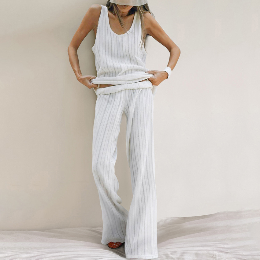 Casual Vest And Pants Set, Minimalist Womens Loungewear