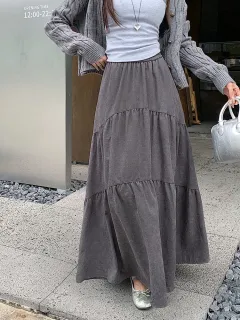 Pleated Stitching Elastic Waist Loose All-match Large Swing A- Line Dress - Grey - View 1