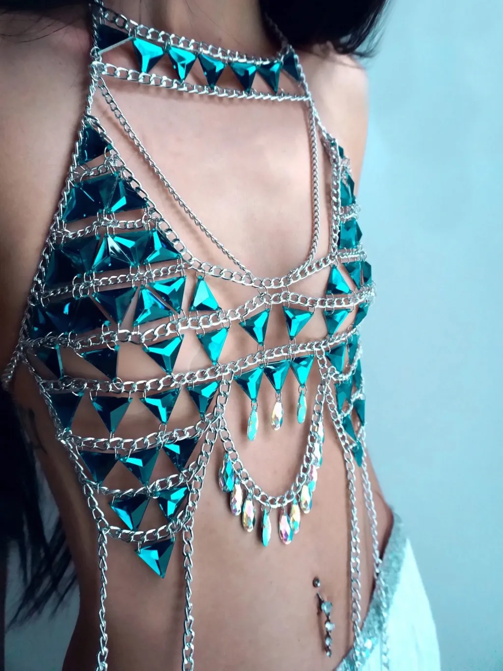 Women's Fashion Body Chains Vest - Silver