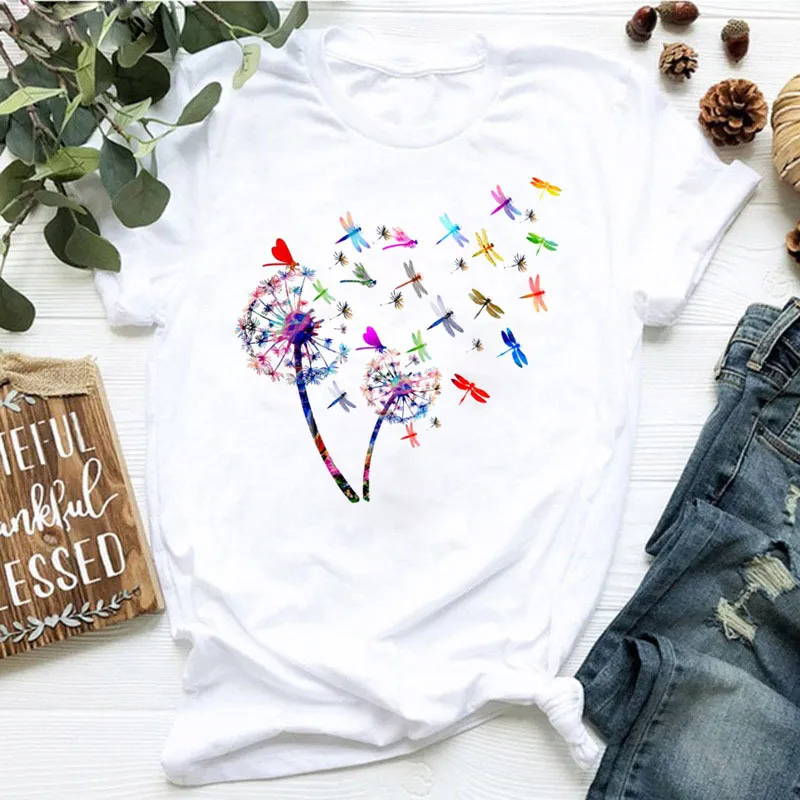 Women's Butterfly Printed Short-sleeved T-shirt - Wpw18
