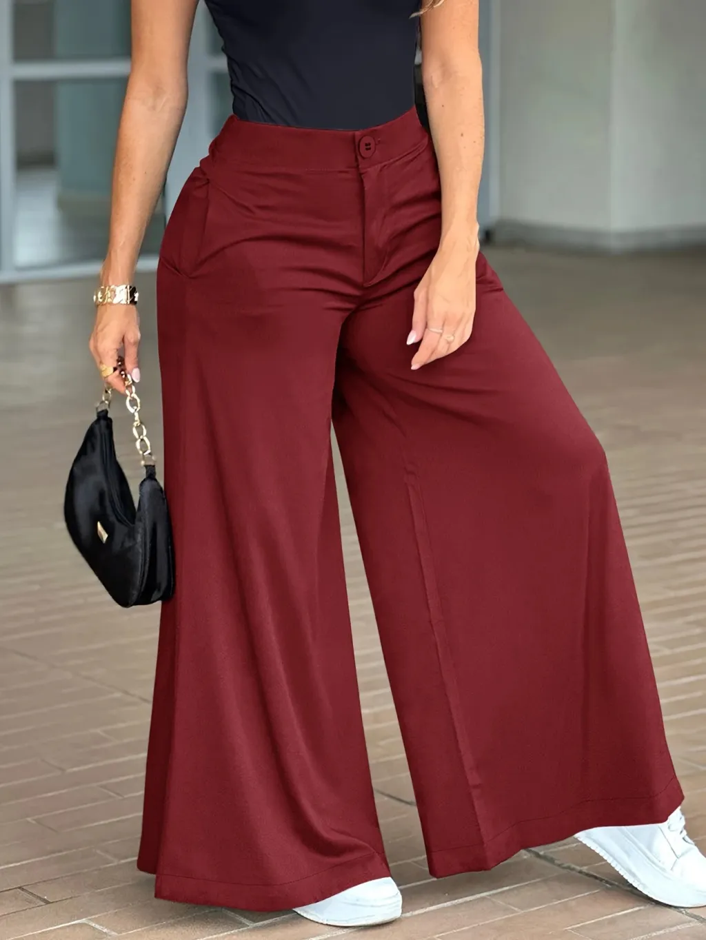 High Waist Drooping Wide Leg Pants Baggy Pants Straight-leg Trousers - Wine