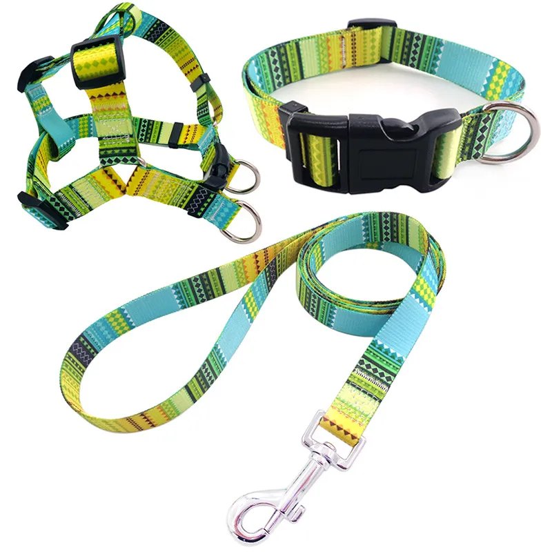 Pet Printing Collar Rope Chest Strap Traction Three-piece Set - Po'My Yellow