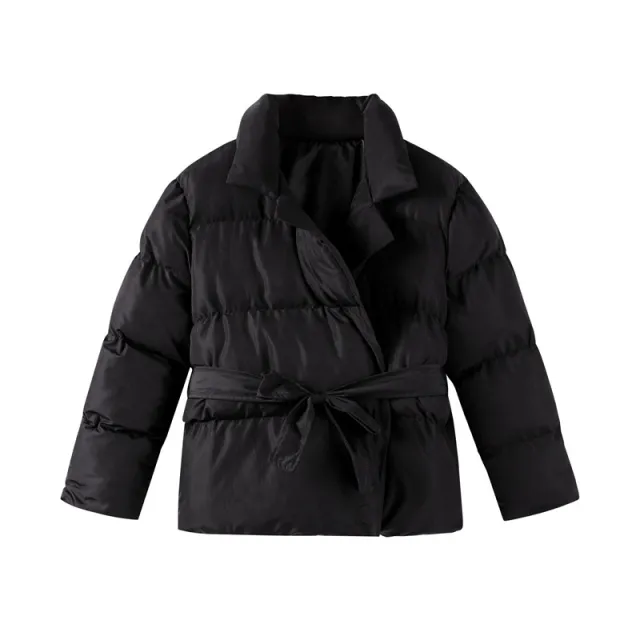 Waist controlled Lace up Lapel Long Sleeve Cotton Jacket Black - Shop at LoveMi