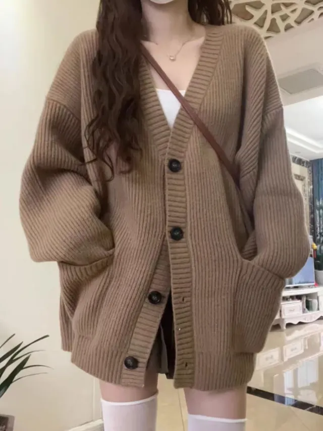 Sweater Coat Women's Loose Outer Wear Knitted Cardigan Camel - Shop at LoveMi