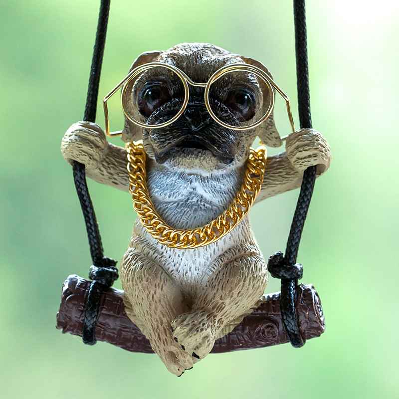 Gold Frame Glasses Pug Pendant