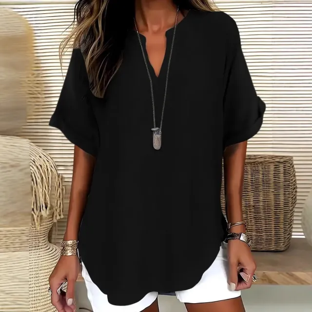 Summer Loose Solid Color Women's Casual Shirt Black - Shop at LoveMi
