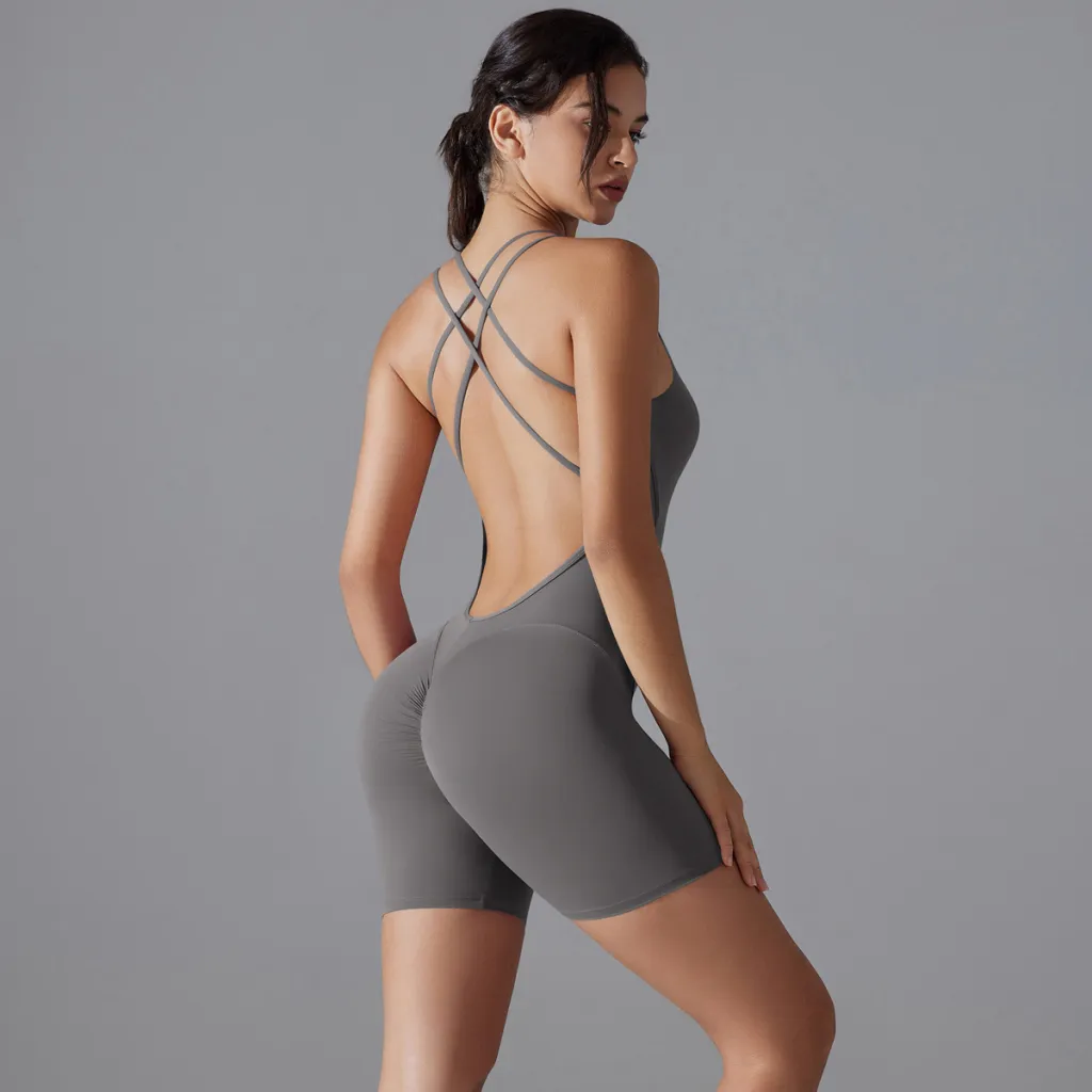 Shaping One-piece Shorts Yoga Clothes One-piece Belly Contracting - Tan