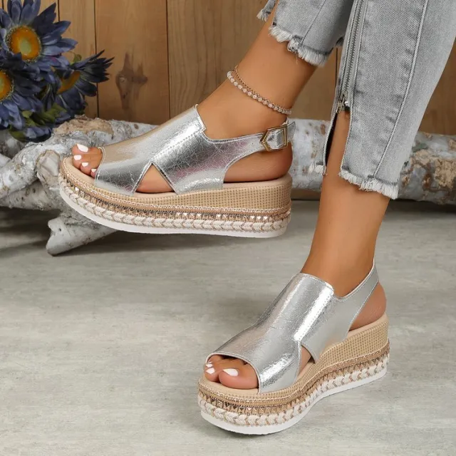 Women's Plus Size Rope Bottom Platform Sandals Silver - Shop at LoveMi