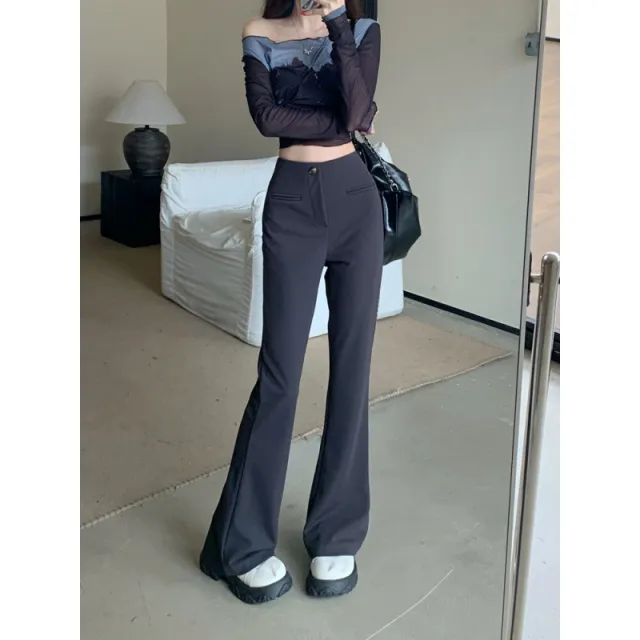 High Waist Slim Fit Women's Spring Versatile Slimming And Straight Casual Pants Gray - Shop at LoveMi