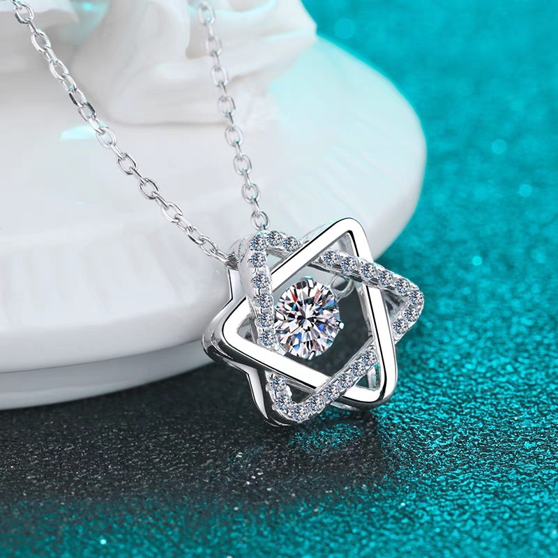 Pure White Copper Does Not Fade Smart Pulsatile Heart Hexagram Necklace Women