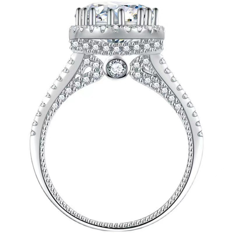 Sterling Silver S925 Moissanite Luxury Y Wall Inlaid Round Bag Ring