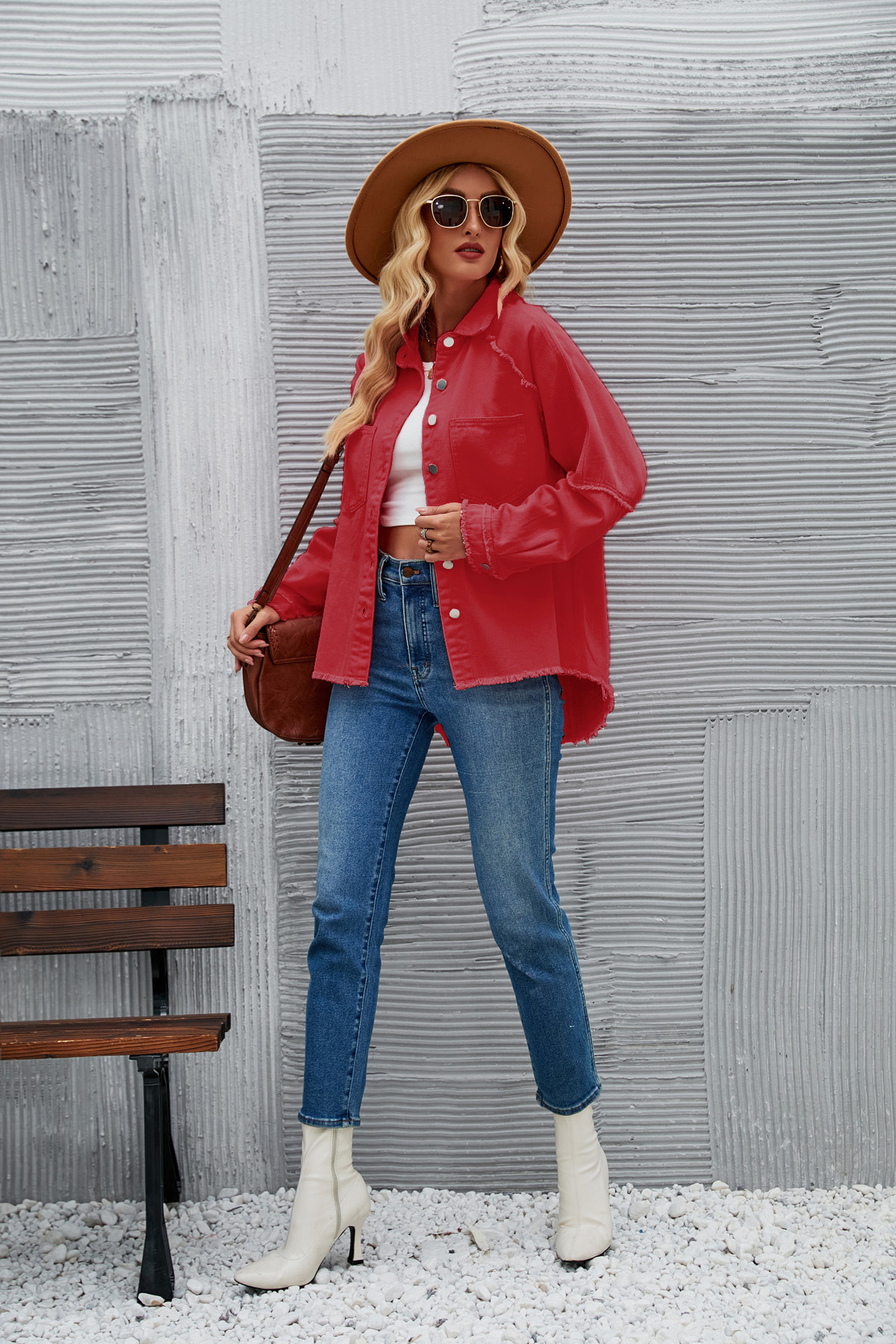 Women's Double-pocket Washed Long-sleeved Denim Coat - Image 32