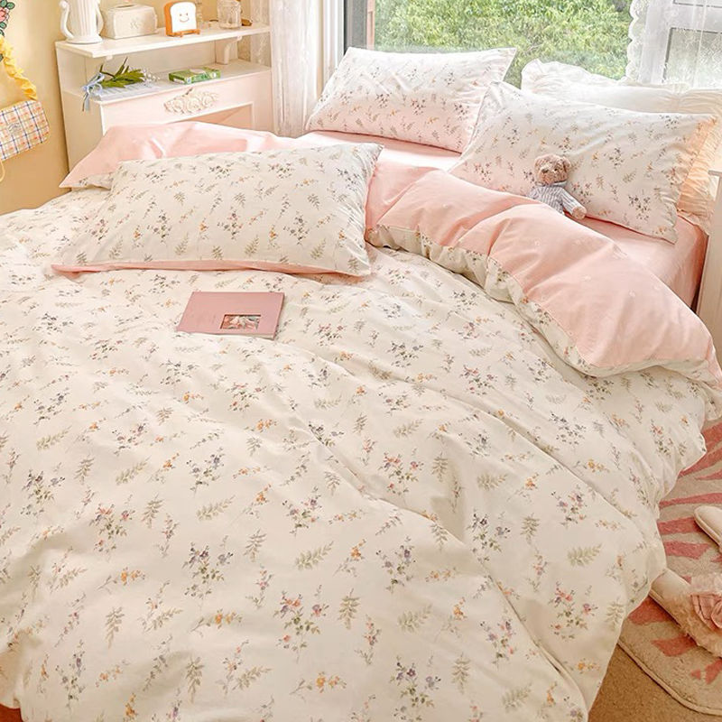 Pastoral Style Fresh Bed Sheet And Duvet Cover Four-Piece Set Washable