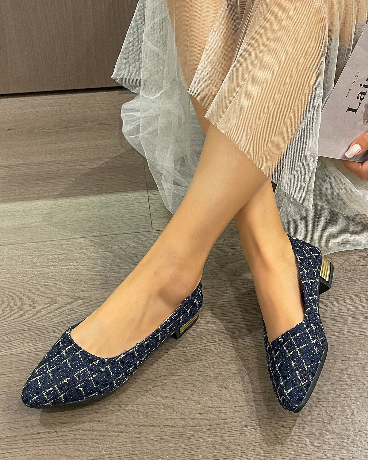 Peep-Toe Slip-On Pumps in Black – side view