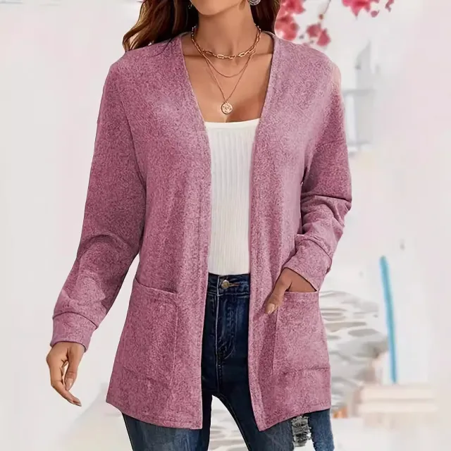 Women's Casual Solid Color Pocket Loose fitting Thin Long Sleeve Coat Pink - Shop at LoveMi